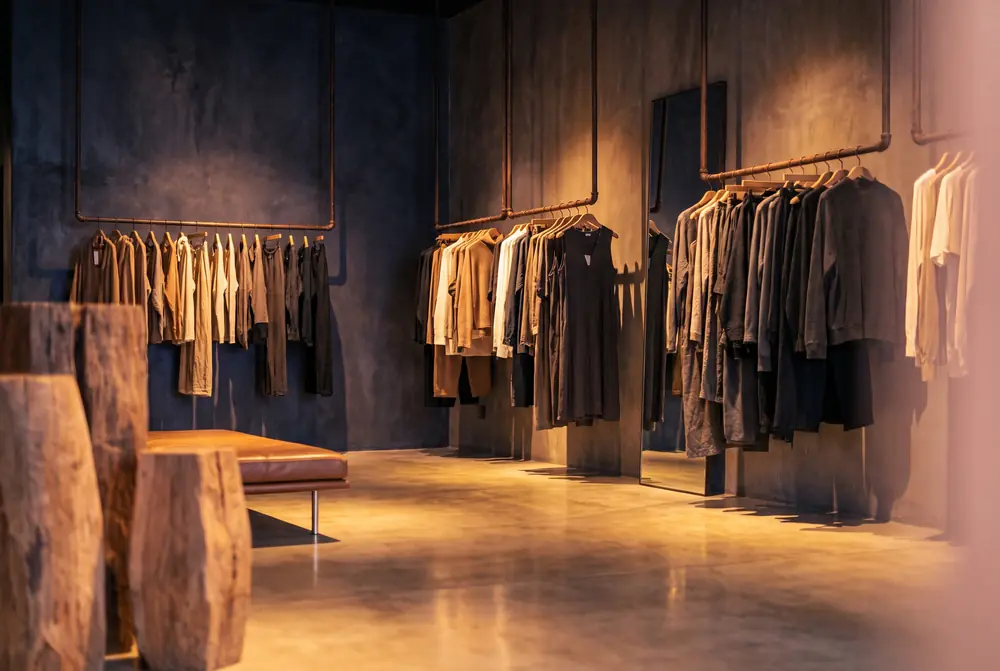 Upscale clothing boutique interior
